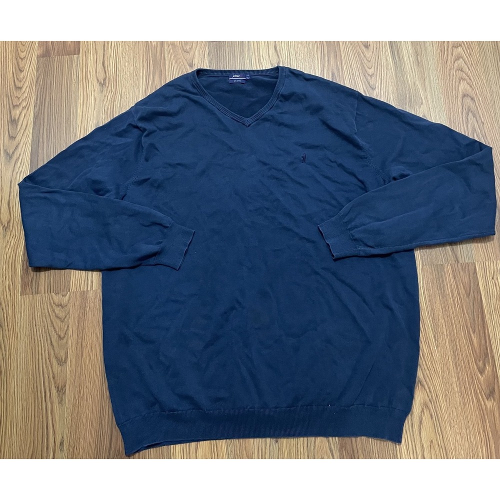 Johnnie-O Maritime V Neck Sweater Mens 2XL Blue Cotton Knit Pullover